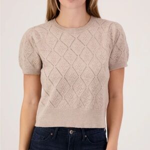 Cyrus Taupe Diamond Cable Knit Short Puff Sleeve Sweater – Size M